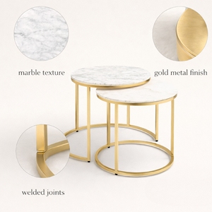 Designer Set Of 2 Metal Coffee <b>Table</b> With <b>White</b> Marble Top Modern Center <b>Table</b> For Home And Office Decoration - Product Image 5