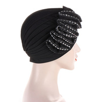 Rayas largas elegantes con decoración de diamantes Sombrero de turbante para mujer Nueva gorra India Sombrero de turbante Islámico