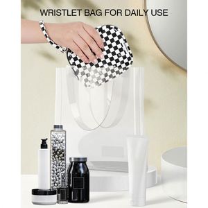 Custom Vintage Eco-Friendly Travel Makeup <b>Bag</b> Black White Thread Pattern Small Pu With Zipper and <b>Wrist</b> Strap - Product Image 4