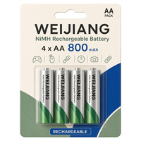 Batterie rechargeable NiMH AA 800mAh 1.2V, lot de 4, batteries NiMH réutilisables pour appareils sans fil, télécommandes, jouets, appareils photo, emballage personnalisé