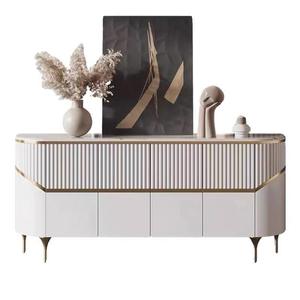 Buffet de luxe léger avec plateau en marbre, armoire de rangement à portes cannelées incurvées avec étagères réglables pour l'ameublement de la maison - Product Image 6