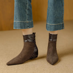 Botines de Tacón Grueso de Cuero Genuino, Cómodos, Modernos, Versátiles y Elegantes, de Media Pantorrilla, para Otoño e Invierno - Product Image 3