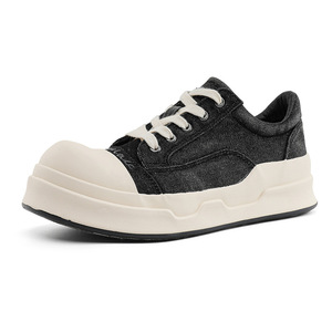 Zapatillas de Plataforma de Mezclilla Versátiles para Hombre, Zapatos Casuales con Cordones y Suela Gruesa, Calzado de Lona Retro con Punta Ancha para Toda Ocasión - Product Image 5