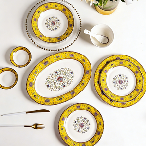 Vintage Enamel Porcelain Dinnerware <b>Set</b> Luxury European Style Reusable Eco-Friendly Tableware Bowl Plate Soup Pot for Home - Product Image 3