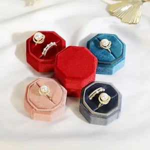 Display Premium elegante gioielli in velluto esagonale scatola anello per fede nuziale
