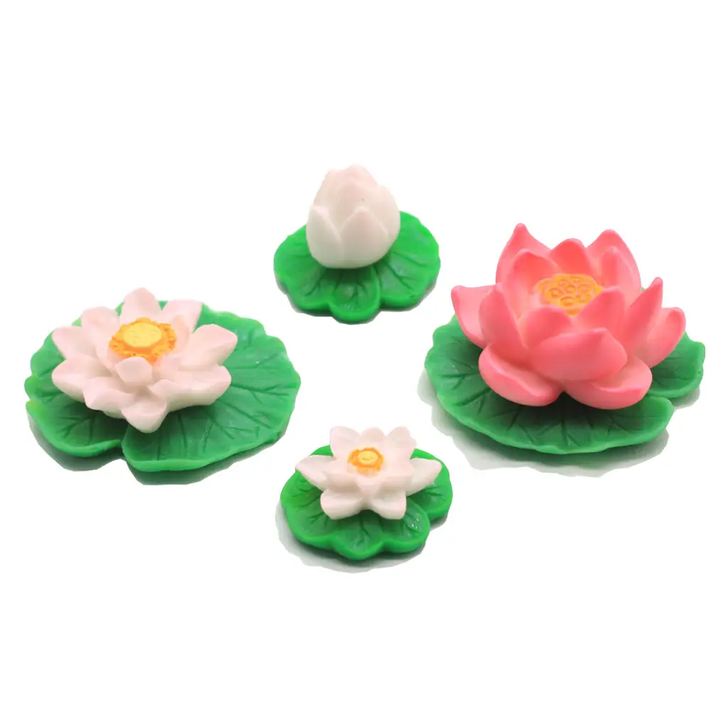 Miniatur air Lily Resin 3D model Kawaii simulasi bunga Flatback untuk perhiasan rumah boneka aksesoris Slime