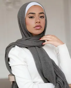 Hot Selling Hijab Size 90*180cm Women Shawl Stone Muslim Crimp Crinkle Cotton Wrink Hijab Scarf Viscose Hijab TR Cotton