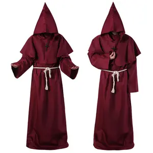 Túnica de sacerdote con capucha para hombre, traje de Cosplay de Anime para Halloween, traje de monje, MQ1135