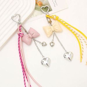 Wholesale Popular Sweet and Fashionable Keyring Pink Series Bow for Love Imitation Pearl DIY Heart Shaped Metal Keychain Pendant - Product Image 5