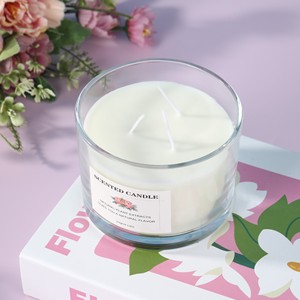 LANJO Handmade Elegant Art <b>Candle</b> with 3 Wicks Glass Jar Soy Wax Floral Scented Long-Lasting Burn Time for Home Decoration - Product Image 4
