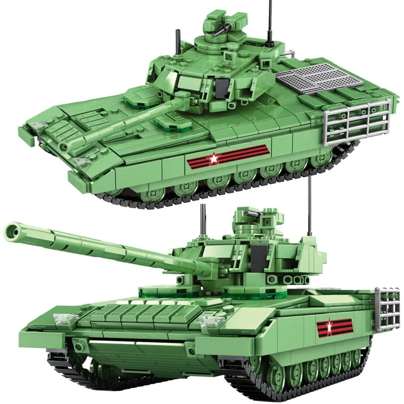 SY0101 Survival Wars Russia T-14 Armata Weapon Model Ww2 Army Force 5 Dolls DIY Bricks Military Battle Tank Building Blocks Toy