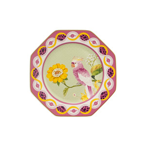 Juego de Vajilla de Cerámica Octogonal Artístico de 24 Piezas, Platos y Tazones de Porcelana con Patrón Vibrante de Loro Rosa y Leopardo, Borde Dorado, Regalo de Vajilla - Product Image 5