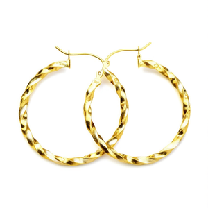 Orecchini a Cerchio E2935 in Oro per Donna, Design Intrecciato Placcato Oro 18K, Gioielli Raffinati per Uso Quotidiano - Product Image 1
