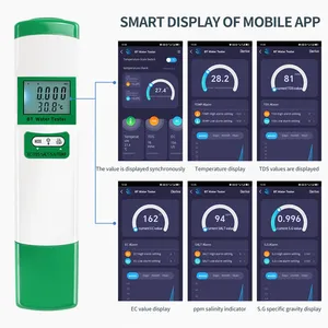 Testeur de qualité de l'eau Wi-Fi 5 en 1 (pH, TDS, EC, Salinité, Température) pour eau potable, aquariums et piscines - Product Image 3
