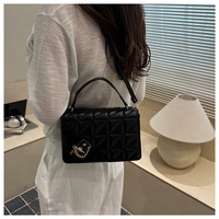 Tas Wanita Ukuran Kecil, Tas Rantai Minimalis Baru, Tas Tangan Kotak Berpola Rhombus Kasual Stylish untuk Wanita