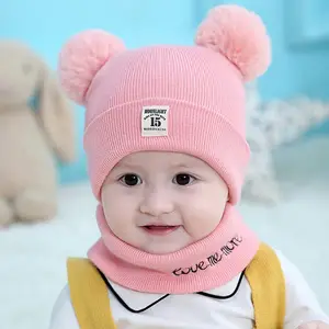 뜨거운 판매 귀여운 신생아 부드러운 따뜻한 인쇄 니트 모자 스카프 세트