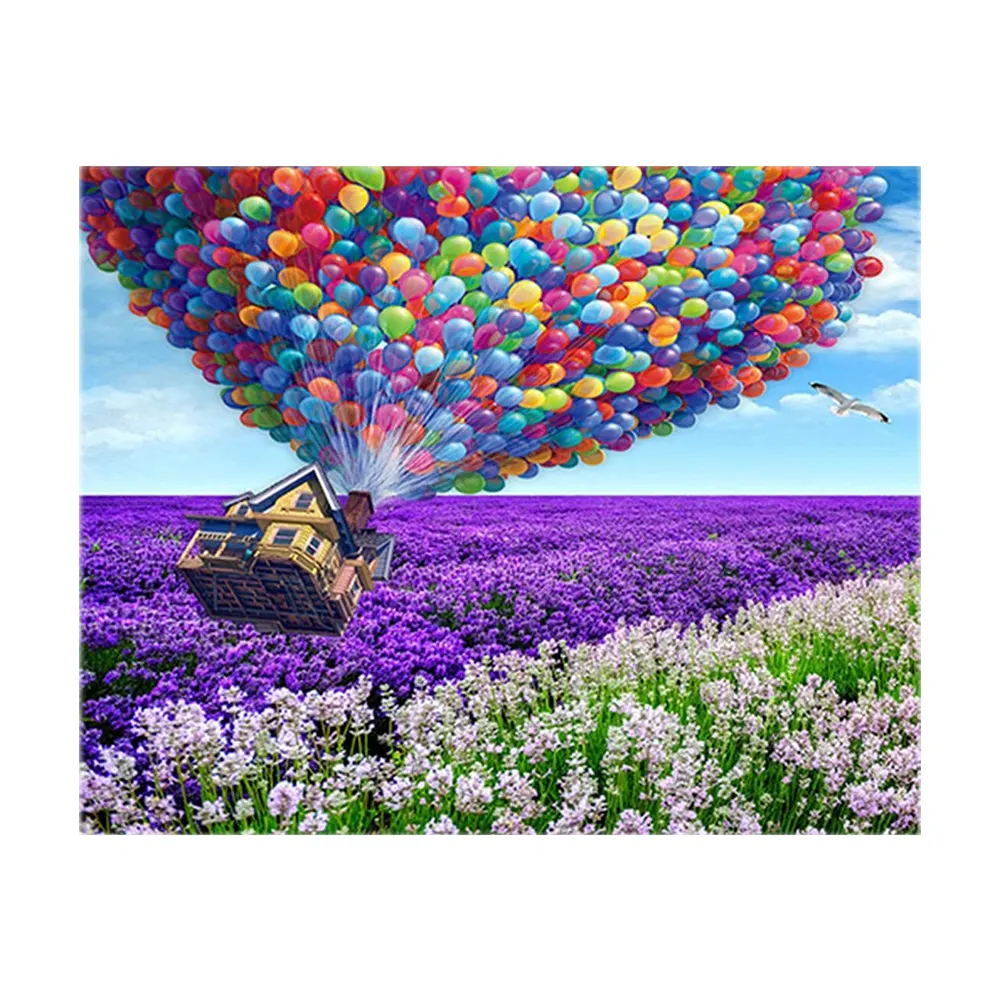 Penjualan Terbaik 5D Diy lukisan berlian Lavender taman pada balon dinding seni dekorasi kerajinan dengan Digit simbol Dot bor