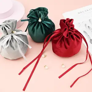 Velvet Bags With Drawstring Imitation Pearl Gift Pouches Candy Dust Bag Bundle Pocket For Birthday Engagement Wedding Supplies