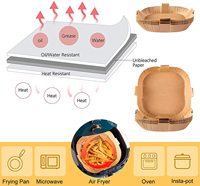 100 pièces de doublures en papier sulfurisé carrées jetables et réutilisables pour friteuse à air, imperméables, antiadhésives, pour cuisson alimentaire, type bols et assiettes