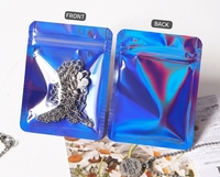 Sac refermable holographique avec fermeture éclair, un côté transparent, pochette en feuille laser irisée pour bijoux, emballage de petits articles