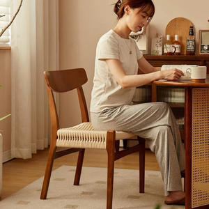 Nordic Minimalist Solid Wood Dining Chair With Rope Woven Seat And Backrest For Home Use - Product Image 3