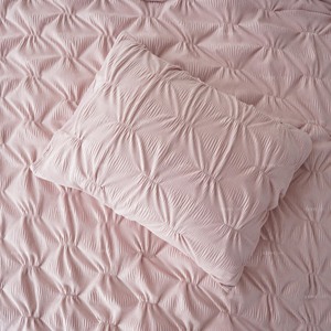 Bộ đồ giường sang trọng 3 mảnh Blush Hồng Pinch pleat đàn hồi thêu smocking Ruched nhung lông cừu Comforter Set với 2 shams - Product Image 2