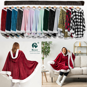 Couverture portable en flanelle écologique et douce pour la peau, couverture à capuche matelassée, cape solide, <span class=keywords><strong>poncho</strong></span> de détente - Product Image 1