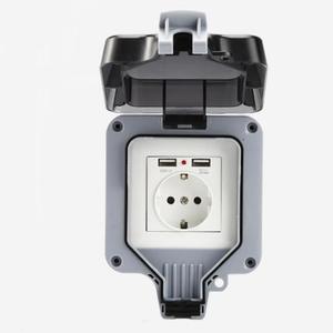 Doppia presa esterna ue Standard IP66 nominale resistente alle intemperie 16A presa elettrica con sicurezza per giardino e uso commerciale - Product Image 2