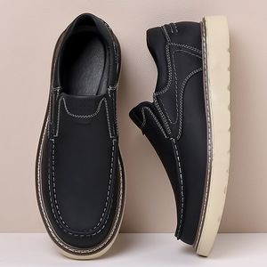 Zapatos Sin Cordones para Hombre, Negros, con Suela Gruesa, Tacón Bajo, Punta Redonda, Casuales, de Cuero, Estilo Retro, para Otoño, Zapatos Robustos de Trabajo - Product Image 3