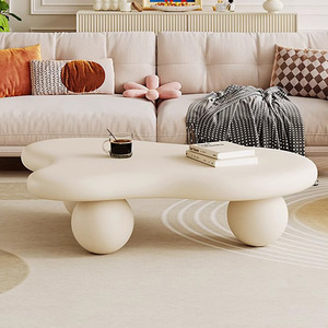 Mesa de Centro Creativa Moderna de Piedra Crema con Patas Redondas, Estilo Nube, para Apartamentos Pequeños, Sala de Estar, Estructura de Madera Moderna, Modelo Nuevo Mu Te B85 - Product Image 1