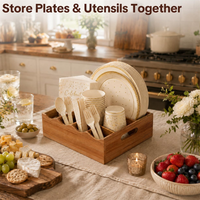 Support de rangement pour ustensiles de cuisine en bois d'acacia à prix abordable, distributeur de 6 compartiments pour assiettes en carton