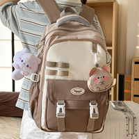 Sac à dos décontracté pour femme, bicolore bleu et rose, avec poche à boucle et breloque en peluche, vente en gros