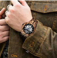 Montre Mécanique Automatique de Luxe Pour Homme en Bois et Acier Inoxydable, Meilleure Qualité Usine OEM, Cadran Creux Analogique à Logo Personnalisé