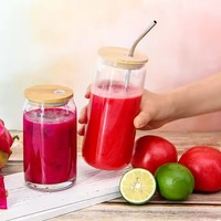 JM Offre Spéciale Verres à Boire en Forme de Canettes de Bière pour Thé Boba ou Eau, Gobelets en Verre de 12oz 16 oz avec Couvercle en Bambou et Paille