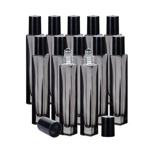 Pocket Size Thin Square Black Glass <b>Perfume</b> <b>Spray</b> <b>Bottle</b> 10ml Black Cover Screen Printing Customizable Logo Sample Available - Product Image 1