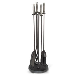 Antique Black <b>Cast</b> Iron Fireplace Tool Set Rustic Fire Pit Log Holder with Tongs Shovel & Broom Firefighting Equipment Accessory - Product Image 2