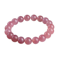 Bracelet en perles rondes de tungstène naturel de Madagascar en gros - Perles de quartz rose crémeux pour femme, classique, à porter au quotidien