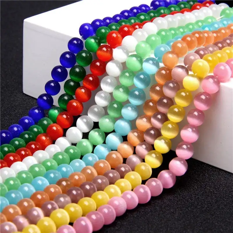 Vente en gros de perles de cristal 4mm 6mm 8mm 10mm 12mm 14mm perles rondes lisses en vrac opale oeil de chat perles pour la fabrication de bijoux