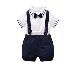 Wholesale Cotton Solid White Rompers Baby Newborn Cloth Set Polo Romper Baby Navy Shorts Jumpsuit Outfit Infant Clothes