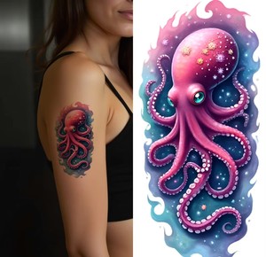 Tatouages temporaires de créatures marines premium, autocollants de tatouage de poissons tropicaux et de hippocampes vibrants pour l'été et la plage - Product Image 3