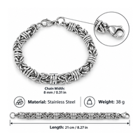 Bracelet chaîne byzantine en acier inoxydable 8 mm x 21 cm, bracelets à maillons tendance pour hommes et unisexe, plaqué or 18 carats, vente en gros
