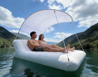 Lit flottant gonflable double avec auvent pare-soleil, en PVC épaissi résistant à l'usure, chaise longue aquatique pour piscine, plage, lac, loisirs adultes