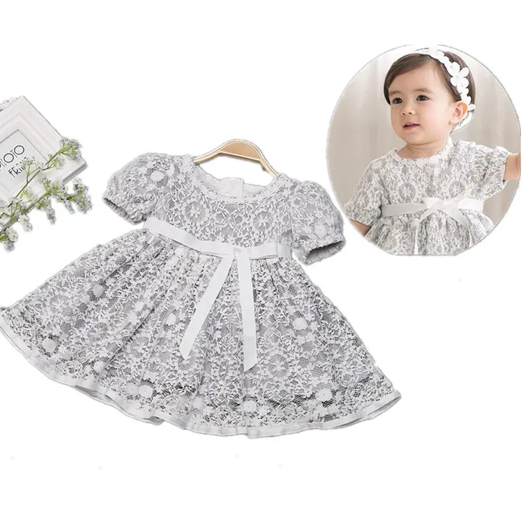 Elegante Morbido Della Principessa Vestiti Del Bambino Del Nastro Grigio Del Bambino Formale Partito Abito Da Sera Per Le Ragazze Abbigliamento