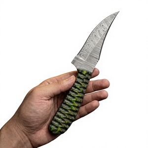 Couteau à lame fixe en acier Damas avec manche coloré, personnalisable pour la chasse, le camping et la survie - Product Image 1