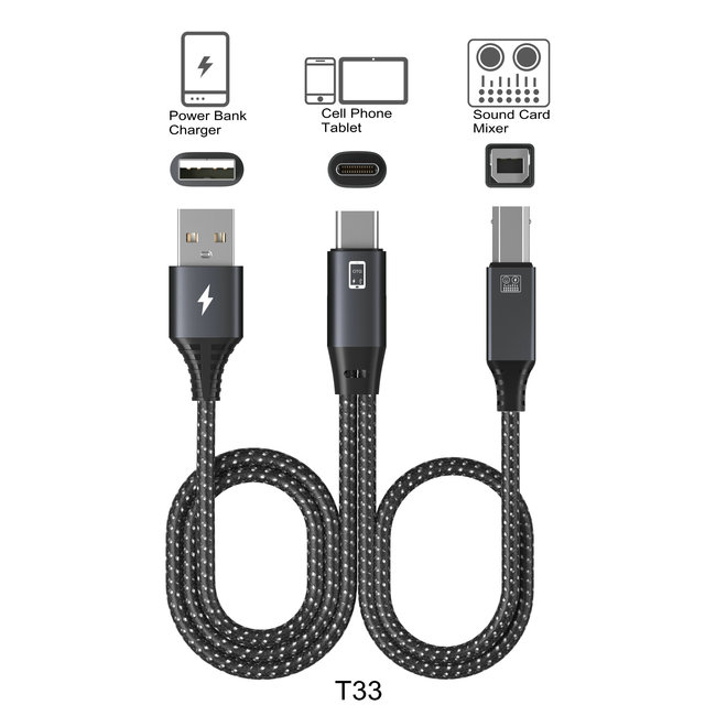 2 in 1 Type C Cable Tyce C to USB a + USB B OTG Splitter Cable Support Audio and Charge Live Broadcast USB Microphone