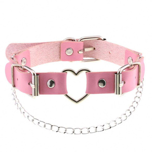 Nueva moda mujer Goth Punk cuero corazón gargantilla Metal doble O anillo Collar Bondage Collar para aniversarios - Product Image 5