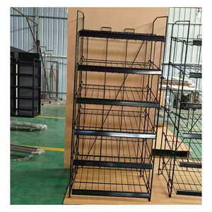 Garnitures de magasin d'alimentation au détail sol enduit de poudre maille noire 5 niveaux présentoir à pain de conception de fil métallique - Product Image 3