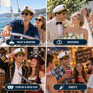 Cappello da Capitano Personalizzato con Logo, Berretto da Marinaio Bianco Unisex, Copricapo da Capitano di Nave per Halloween, Matrimoni, Cosplay e Feste a Tema - Product Image 4