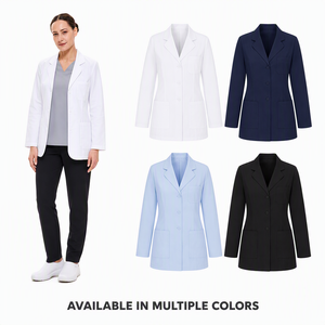 <span class=keywords><strong>Camice</strong></span> da Laboratorio su Misura per Donna, Collo a Risvolto, Mezza Cintura Posteriore, 3 Tasche, in Popeline Tessuto, <span class=keywords><strong>Camice</strong></span> Medico OEM, Uniforme Ospedaliera - Product Image 1