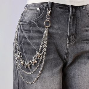 Cadena de cintura yueli estilo Hip Hop Punk Metal para mujer, diseño de calavera, doble anillo, plata tibetana, cadena para pantalones, accesorio decorativo para vaqueros. - Product Image 1